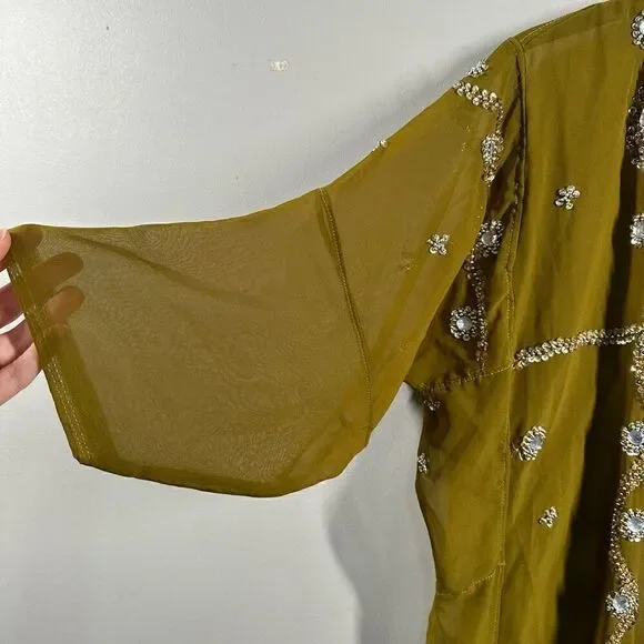 Festival sequins bejeweled open front floor length duster cardigan chiffon jacke - Picture 4 of 5